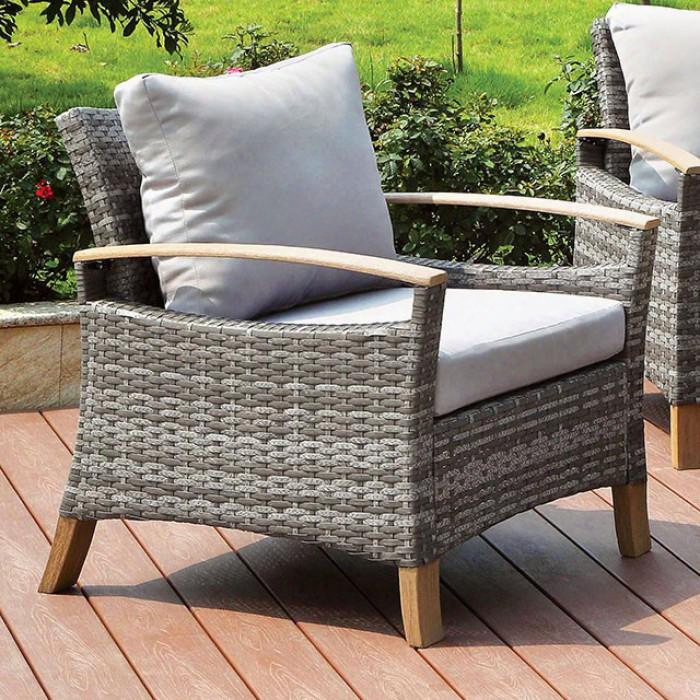 Monica Collection Cm-os2586-ch-2pk Set Of (2) Contemporary Style Arm Chair With Plank Style Design Gray Fabric Cushions Aluminum Frame And Uv & Water