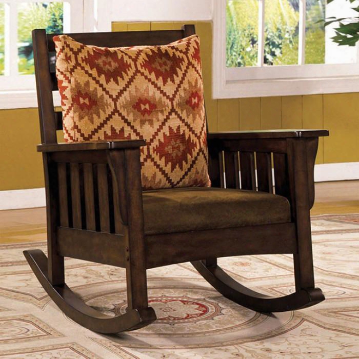 Morrisville Cm-ac6401 Rocking Chair With Mission Style Rocker Solid Wood And Others Removable Fabric Cushions Dark Oak Finish In Dark