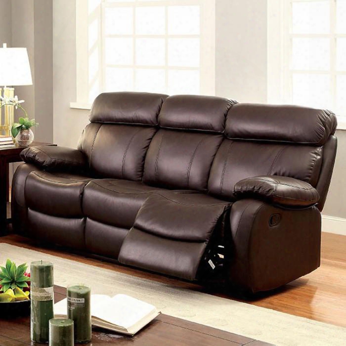 Myrtle Collection Cm6193-sf 82" Reclining Sofa With Top Grain Leather Match 2 Recliners Pillow Top Arms And Plush Cushions In