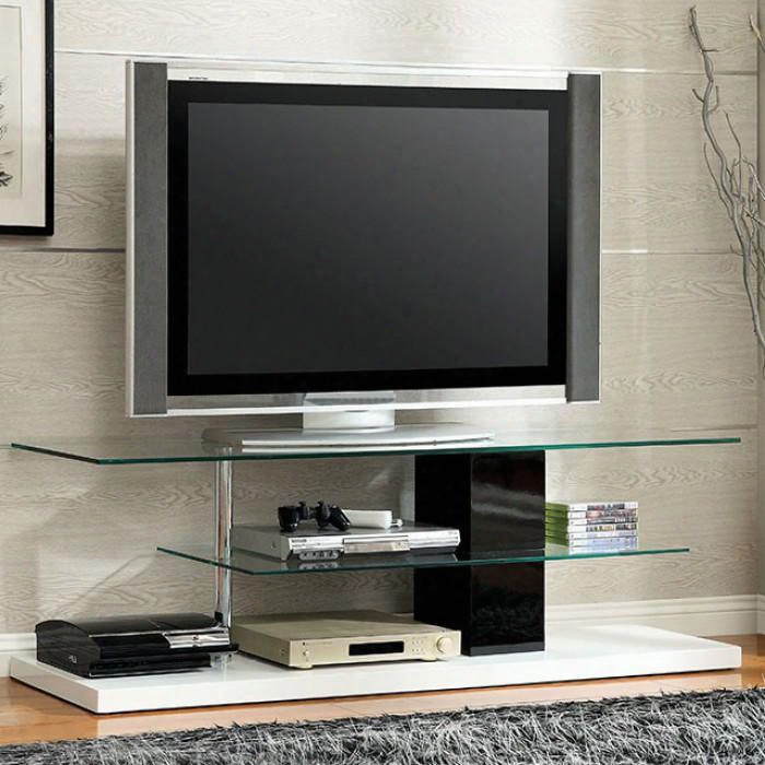 Neapoli Cm5811tv-set 63" Glass Top Tv Console With Modern Style Chrome Posts High Gloss Lacquer Coating In