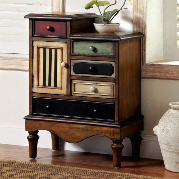 Neche Cm-ac145 Accent Chest With Vintage Style Cab Inet With 5-drawers Turned Legs Multi-colored Drawer Panels In Antique