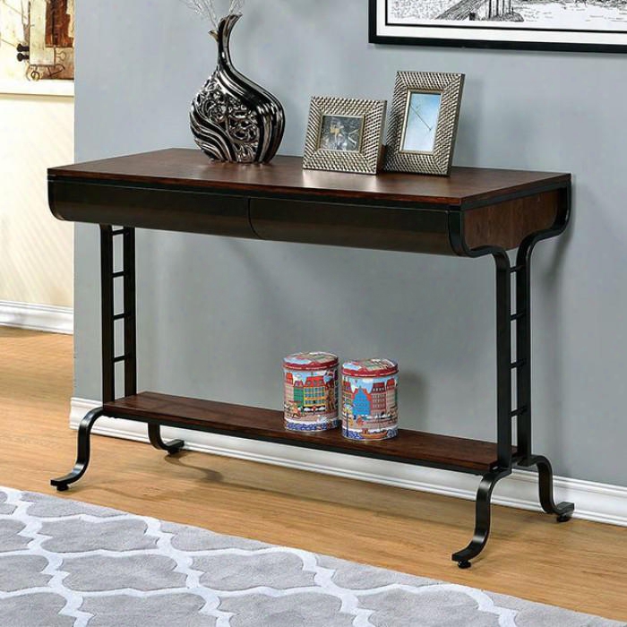 Newbridge I Collection Cm4452s 47" Sofa Table With Open Bottom Shelves 2 Metal Drawers And Curved Metal Legs In Antique