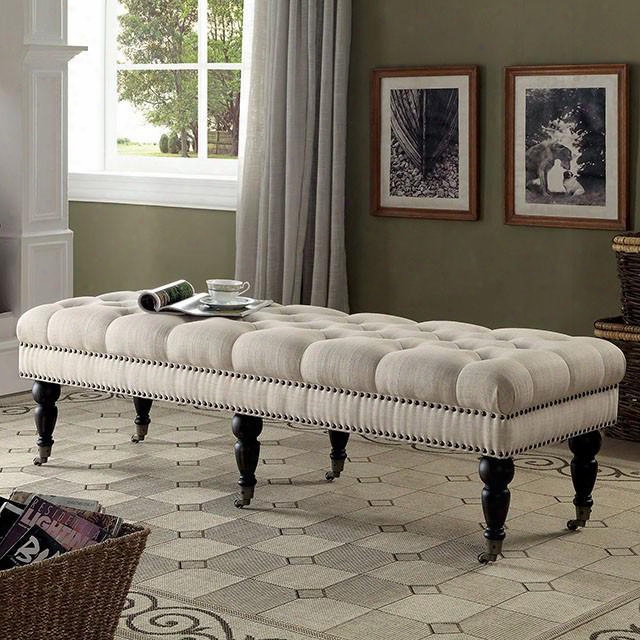 Niki Cm-bn6664 Bench With Contemporary Style Padded Linen Fabric Nailhead Trim Button Tufted In