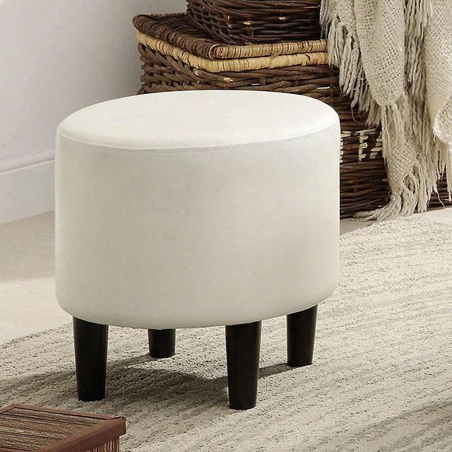 Nola Cm-ac231wh Ottoman With Contemporary Style Leatherette Round Seat Wood Legs In