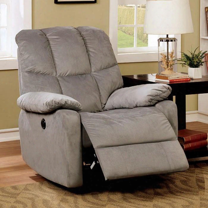 Nroeen Collection Cm-rc6516gy 33" Power Assist Recliner With Plush Cushions Large Padded Arms And Flannelette Fabric In
