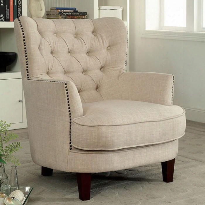 Odelia Cm-ac6183 Accent Chair With Transitional Style Linen-like Fabric Tufted Back Button Tufting In
