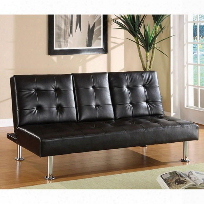 Orinda Collection Cm2666-ca 68" Futon Soofa With Flip-down Table Tufted Detailing Chrome Legs And Leatherette In