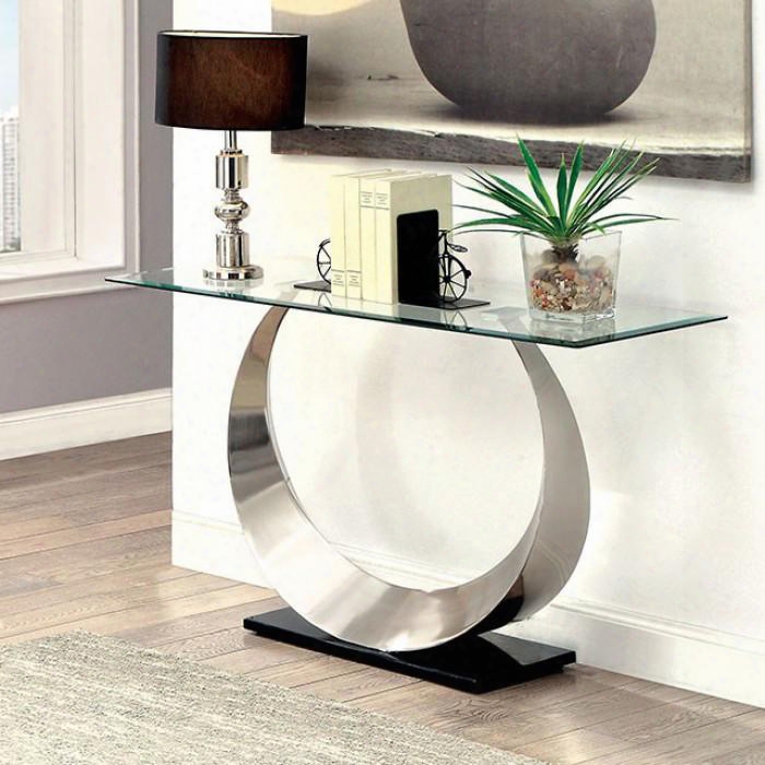 Orla Ii Collection Cm4726s-table 48" Sofa Table With 8mm Tempered Glass Top Curved U-shaped Structure And Black Panel Base In Silver And