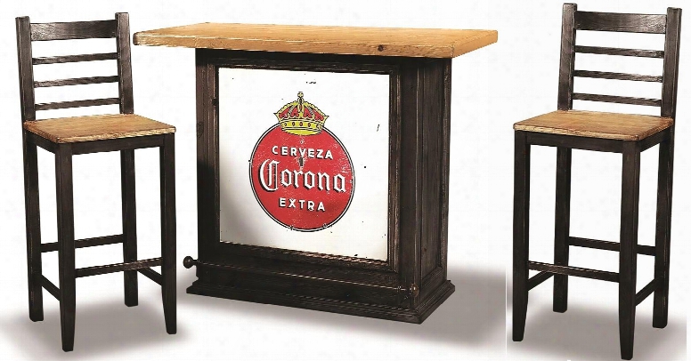 Party Bar Collection Hh-8045-500-3pc 3 Piece Bar Set With Storage Table + 2 Bar