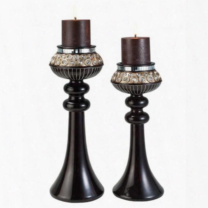 Patrice L94245c-4pk Candle Holder Set (4/ctn) With Transitional Style Beautiful Circular Pattern Clear Gem Accents Champagne Gold And Black Finish In