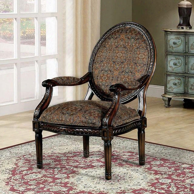 Patsy Cm-ac6143 Accent Chair With Hand-carved Look Padded Leatherette Seat Solid Wood And Others* Tobacco Oak Finish In Tobacco