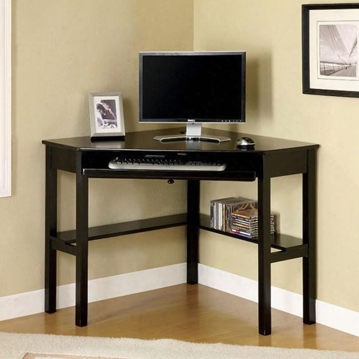 Porto Cm-dk6643 Corner Desk With Keyboard Tray Metal Solid Wood And Others Open Shelf Black Finish In