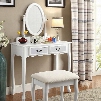 Adrianna CM-DK6431WH Vanity with Transitional Style Storage Drawers Padded Stool Included Padded Stool Included in