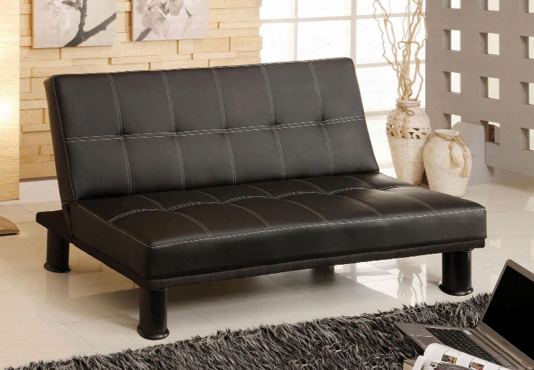 Quinn Collection Cm2394 71&quoy; Futon Sofa With Leatherette Seat White Stitching And Tufted Detailing In