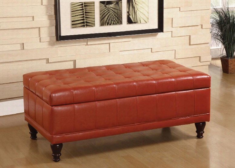 Randel Cm-bn6968-red Storage Ottoman With Contemporary Style Under-seat Storageleatherette Bench In Mahogany