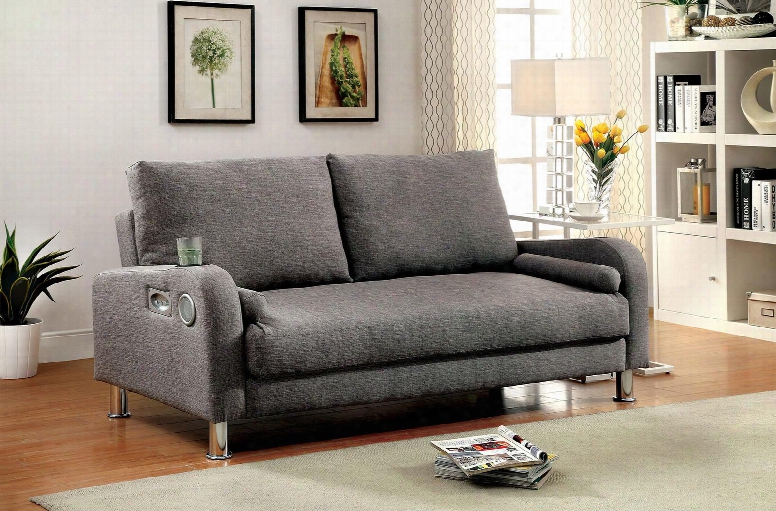 Raquel Collection Cm2195-pk 73" Futon Sofa With Built-in Speakers Cup Holders And Fabric Upholstery In