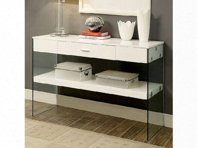 Raya Colletion Cm4451wh-s 47" Sofa Table With 10mm Tempered Glass Panels Storage Drawer And Open Shelf In