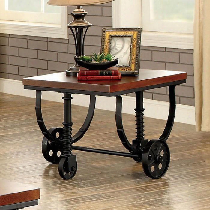 Reese Collection Cm4331e 26" End Table With Fixed Caster Wheels Bowed Support Beam And Metal Framework In Dark