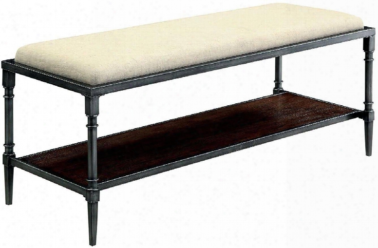 Regan Collection Cm-bn6256 48" Bench With Industrial Style Design Padded Linen-like Fabric Upholstery Unenclosed Bottom Shelf And Metal Frame In Light