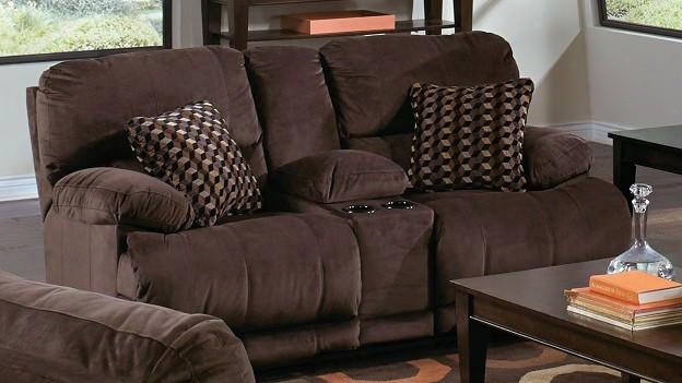 Riley Collection 61229 1870-09/2752-49 79" Power Reclining Console Loveseat With Two Espresso Throw Pillows Micro-denier  Fabric Upholstery And Two Cup Holders