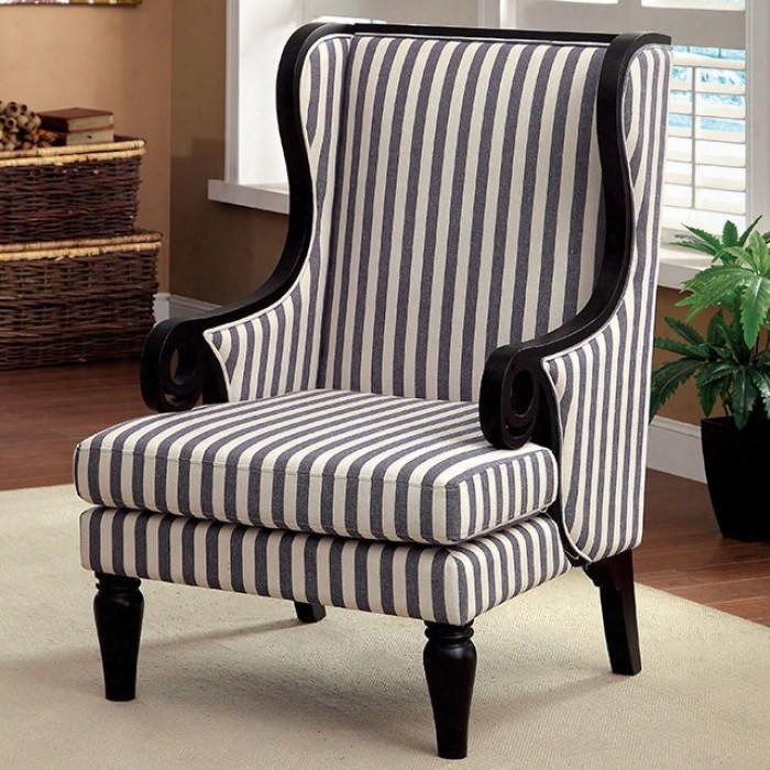 Riviera Cm-ac6802 Accent Chair With Black Finish Wood Trim And Wingback Design In White/dark Blue