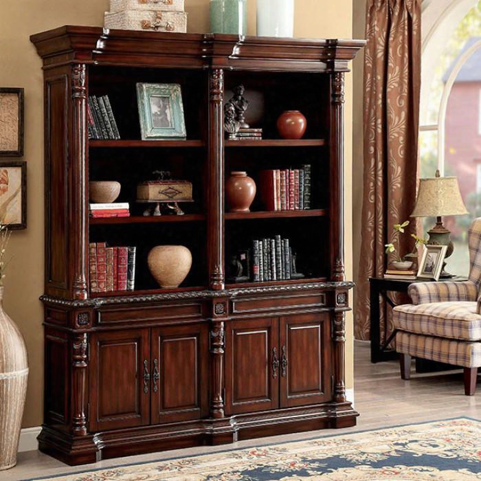 Roosevelt Cm-dk6252sl-pk Large Book Shelf With Traditional Style Ornate Design Features Solid Wood Wood Veneer Others Cherry Finish In