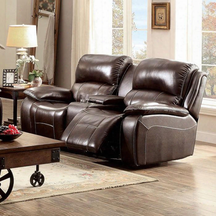 Ruth Collection Cm6783br-lv 77" Reclining Love Seat With Storage Console 2 Recliners Pillow Top Arms And Top Grain Leather Match In