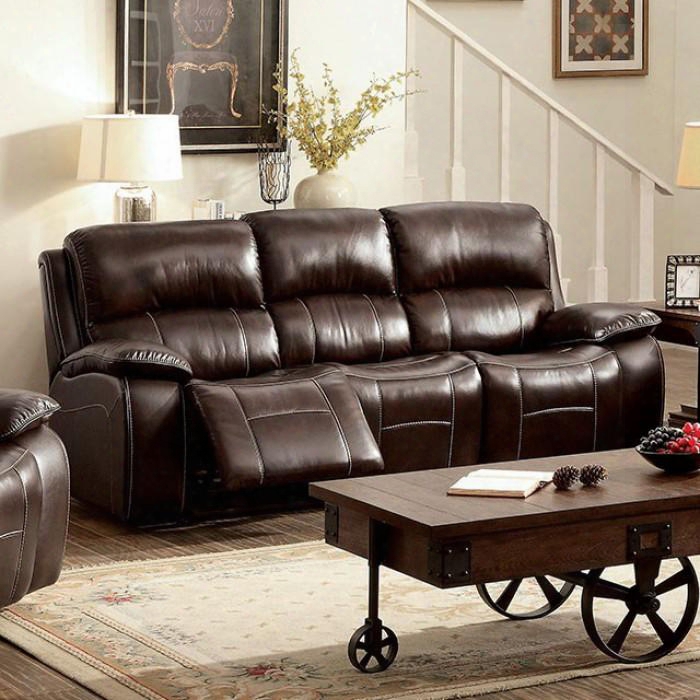 Ruth Collection Cm6783br-sf 87" Reclining Sofa With Plush Cushions 2 Recliners Pillow Top Arms And Top Grain Leather Match In