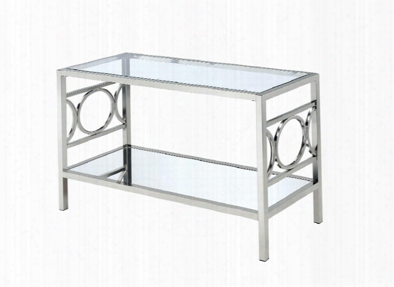 Rylee Collection Cm4166crm-s 47" Sofa Table With Side Circle Accents 3mm Mirror Shelf And 8mm Tempered Glass Top In