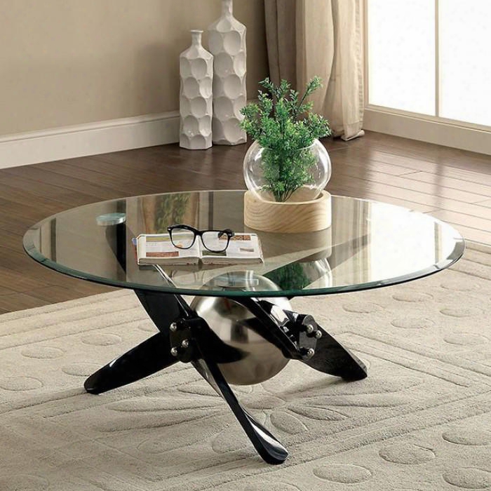 Rylie Collection Cm4169c-table 38" Coffee Table With Propeller Lev Design 8mm Tempered Glass Top And Satin Plated Center Ball In Powder Coated