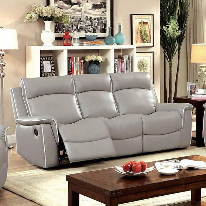 Salome Collection Cm6798-sf 86" Reclining Sofa With 2 Recliners Plush Cushions Contrasting Welt And Leatherette In Light