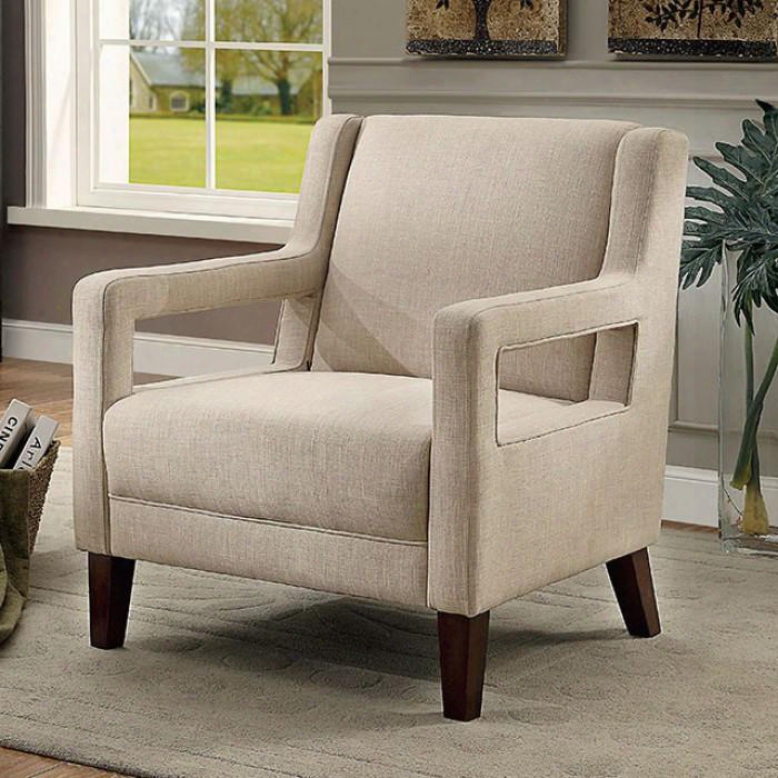 Samia Cm-ac6168-pk Accent Chair With Contemporary Style Linen-like Fabric Keyhole Armrests Espresso Legs In