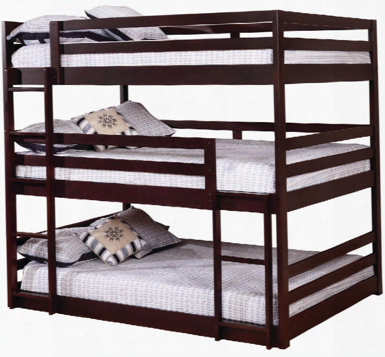 Sandler Collection 400309 Full Size Triple Bunk Bed With Solid Languish Wood Construction In Cappuccino