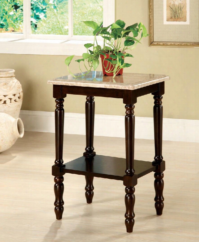 Santa Clarita Cm-ac789 Rectangle Marble Top Stand With Classic Style Genuine Marble Top 5-tier Ladder Shelf Solid Wood And Others In Dark