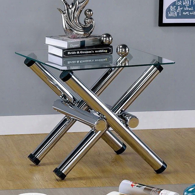 Sarina Collection Cm4309e 24" End Table With 8mm Tempered Glass Top X-crossed Table Supports And Metal Framework In