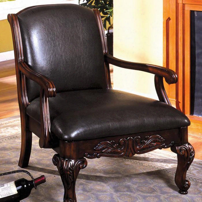 Sheffield Cm-ac6177-pu Accent Chair With Hand-carved Look Solid Wood And Others Espresso Leatherette Seat Antique Dark Cherry Finish In Antique Dark