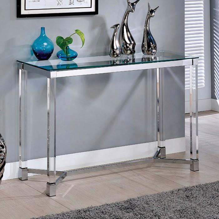 Simran Collection Cm4384s-3a 42" Sofa Table With 8mm Glass Top Clear Acrylic Legs And X-crossed Table Supports In