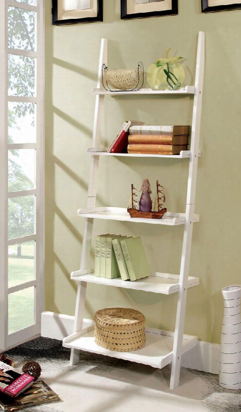 Sion Cm-ac6213wh Ladder Shelf With Contemporary Style Solid Wood Wood Veneer And Others 5-tier Ladder Shelf In