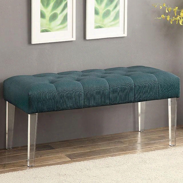 Sofie Cm-bn6704tl Bench With Contemporary Style Padded Fabric Button Tufted Clear Acrylic Legs In