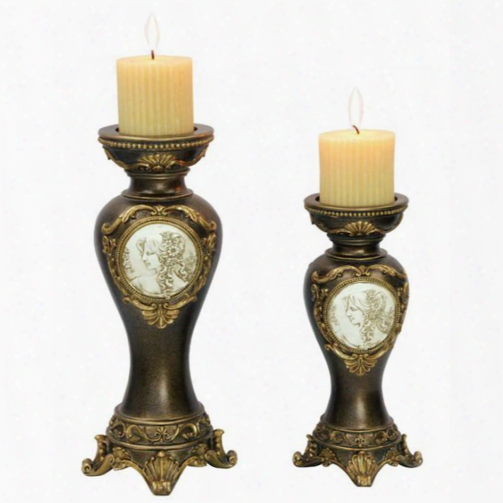 Sophia L94192c-4pk Candle Holder Set (4/ctn) With Traditional Style Made Of Resin Cameo Lady Design Golden Trims In