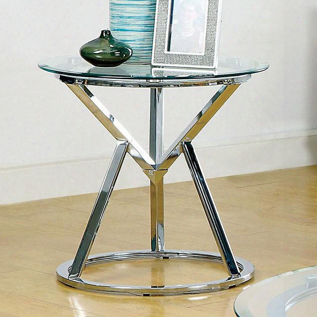 Sterope Collection Cm4248e 22" End Table With Round Structure 8mm Tempered Glass Top And Angular Base Supports In