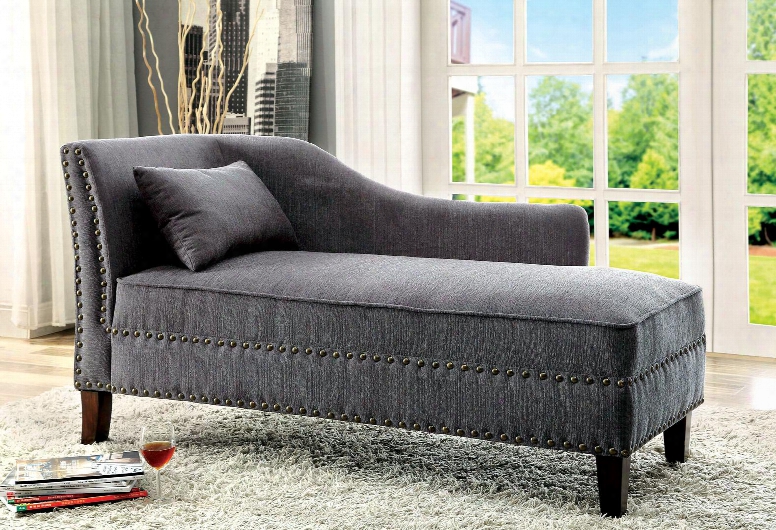 Stillwater Cm-ce2185gy Chaise With Contemporary Style Linen-like Fabric Nailhead Trim Pillow Included In