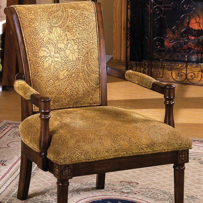 Stockton Cm-ac6114 Accent Chair With Hand-carved Look Solid Wood And Others Padded Fabric Seat Old Oak Finish In Antique