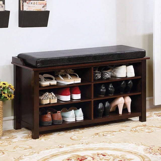 Tara Cm-ac307 Shoe Rack Bench With Transitional Style Padded Leatherette Seat 6 Shelves Solid Wood And Others* In Brown