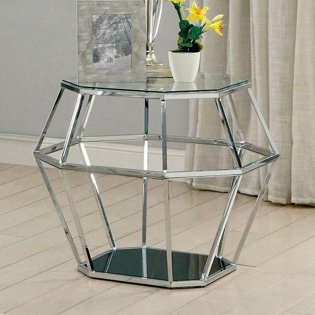 Taya Collection Cm4167e 26" End Table With 8mm Tempered Glass Top 5mm Black Tempered Glass Shelf And Metal Tube Structure In
