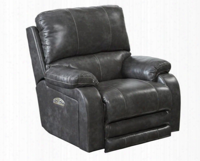 Thornton Collection 764762-7 1152-78/1252-78 42" Lay Flat Recliner With Power Lumbar Headrest Contrast Luggage Stitching Comfort Coil Seating And Padded