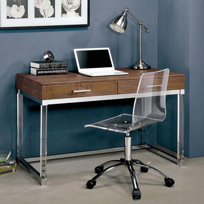 Tilly Cm-dk6090br-3a Desk With Contemporary Style 3 Drawers Clear Acrylic Legs Crocodile-textured Detail In