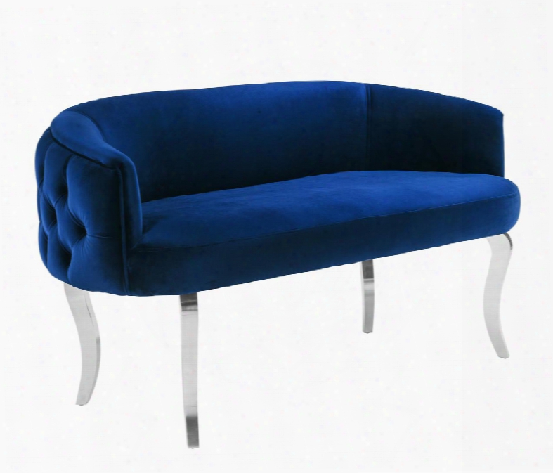 Tov-s136 Adina Navy Velvet Loveseat With Silver