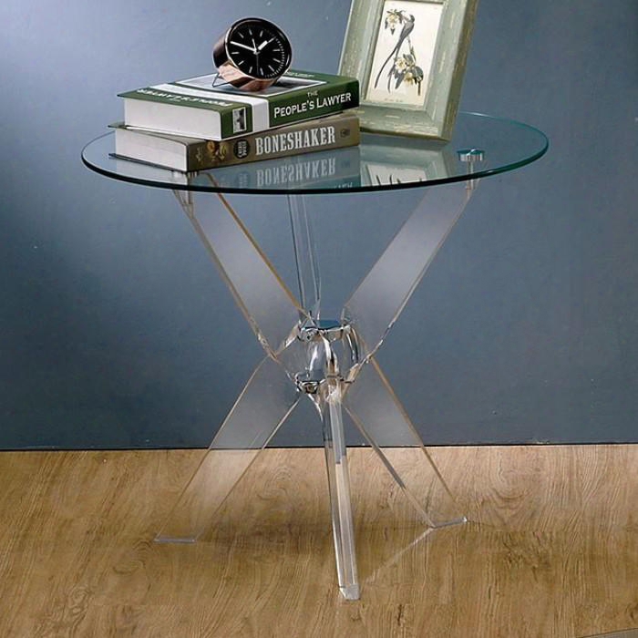 Tula Collection Cm4385e-3a 22" End Table With 8mm Tempered Glass Top Clear Acrylic Legs And Metal Accents In