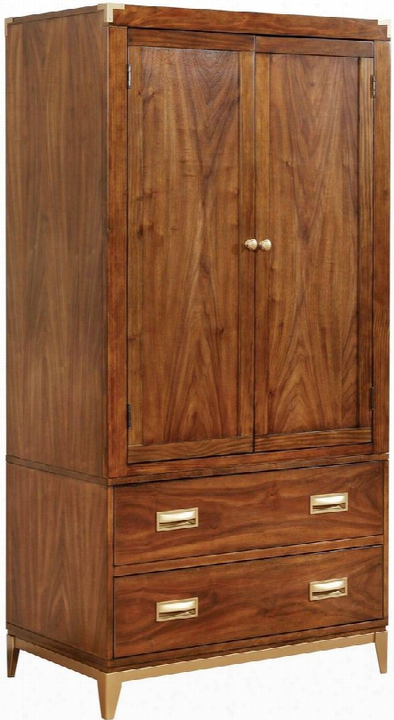 Tychus Cm7559ar-set Armoire With Transitional Style Gold Accent Drawer Handles And Corners Solid Wood Wood Veneer Others* Dark Oak Finish In Adrk